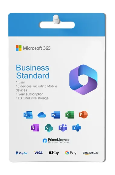 Genuine business subscription for Microsoft 365 Business Standard with Office apps, Teams, and enterprise collaboration tools