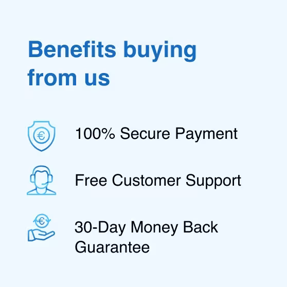 Benefits of buying from PrimeLicense: secure payments, free support, and a 30-day money-back guarantee