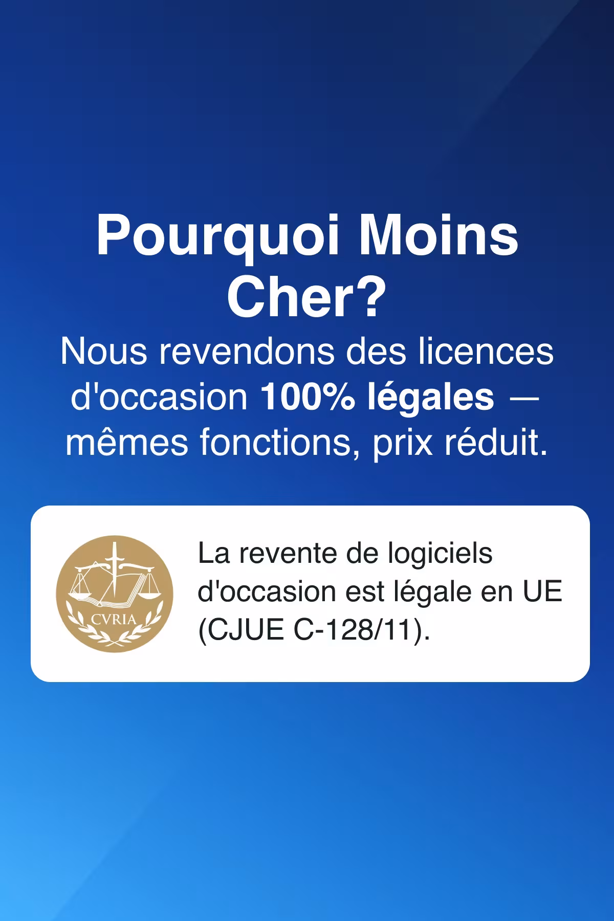 Nous vendons des licences logicielles d’occasion 100 % authentiques, conformes à la législation de l’UE